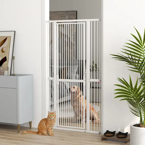 PawHut 180cm Extra Tall Pet Gate with 3.5 cm Narrow Gap, Pressure Mounted No Drilling Cat Gate for Doorways, 76-104cm Width - 2
