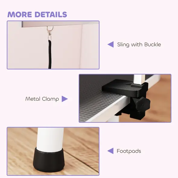 PawHut 32" Foldable Dog Grooming Table Pet Drying Beauty Table Adjustable Fixed Arm Rubber Top, Black - 8