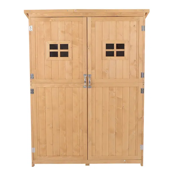 Outsunny Wooden Garden Shed with Two Windows, Tool Storage Cabinet, Outdoor Double Door Organizer 127.5L x 50W x 164H cm, Natural - 8
