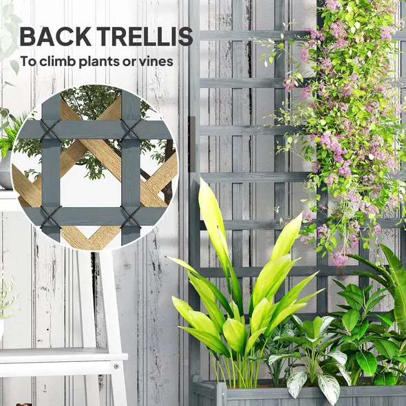 Outsunny Wooden Trellis Planter, Raised Garden Bed with Wheels, to Climb and Grow Vegetables, Herbs and Flowers, Grey - 4