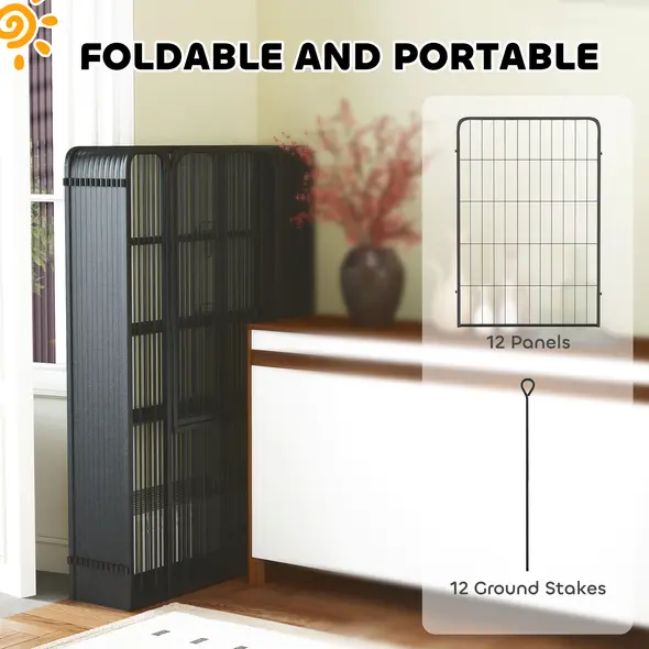 PawHut 12-Panel Solid Dog Playpen with Doors, for Large Dogs, 100cm Tall, Black - 6