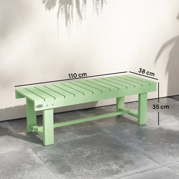 Outsunny Wooden Garden Bench, Backless Outdoor Loveseat with Slatted Seat, Light Green - 3