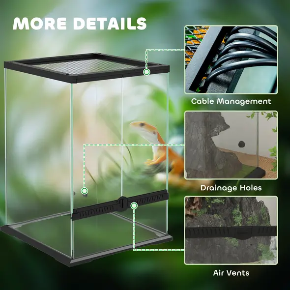 PawHut 40L Vivarium for Lizards, Frogs, Snakes, Turtles, Tortoises w/ Anti-Escape Design, Ventilation - 8