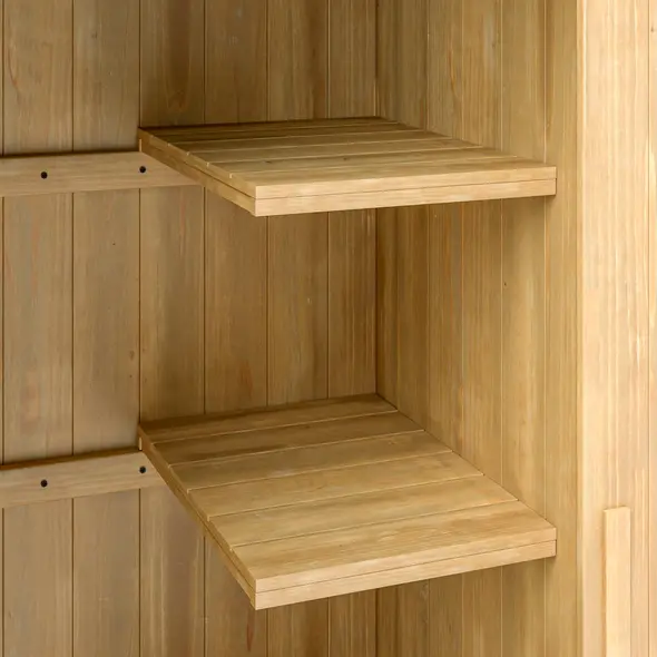 Outsunny Wooden Garden Storage Shed with 3 Shelves, Outdoor Tool Storage Cabinet with Tilt Roof and Lockable Door, 77.5 x 54.2 x 179.5 cm, Natural - 9