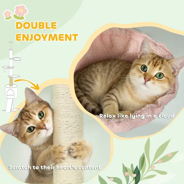 PawHut 220-240 cm Floor to Ceiling Cat Tree Adjustable Height with Hammock, Condo, Scratching Posts, Green - 8