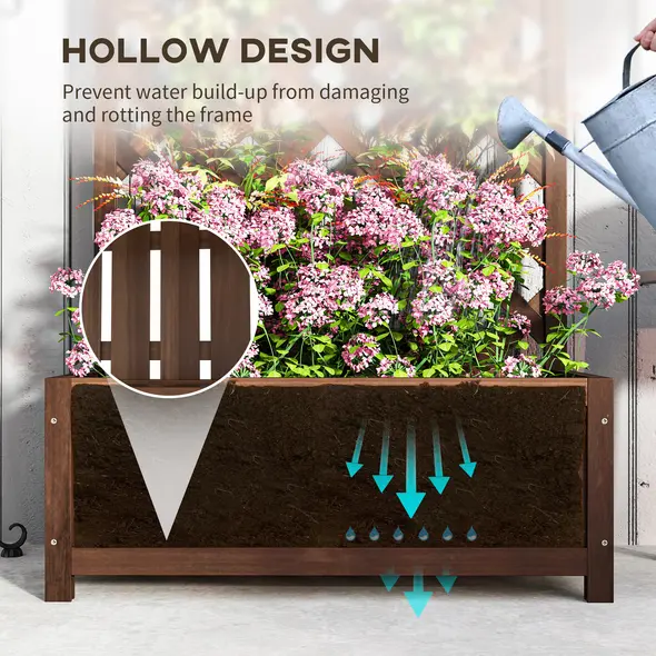 Outsunny Wooden Planter with Trellis, Freestanding Raised Bed for Garden with Lattice, Outdoor Planter Box for Climbing Plants, Vines, Flowers, 76 x 36 x 170 cm, Dark Brown - 6