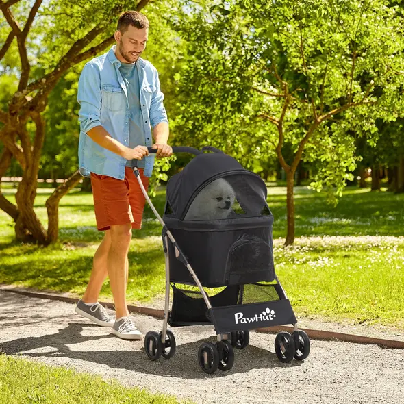 PawHut 3 In 1 Detachable Pet Stroller, for Extra Small and Small Dogs - Black - 2