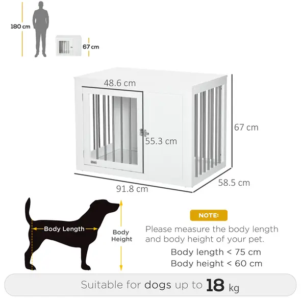 PawHut 2-in-1 Dog Cage and Side Table, with Two Lockable Doors, for Medium Dogs - White - 3