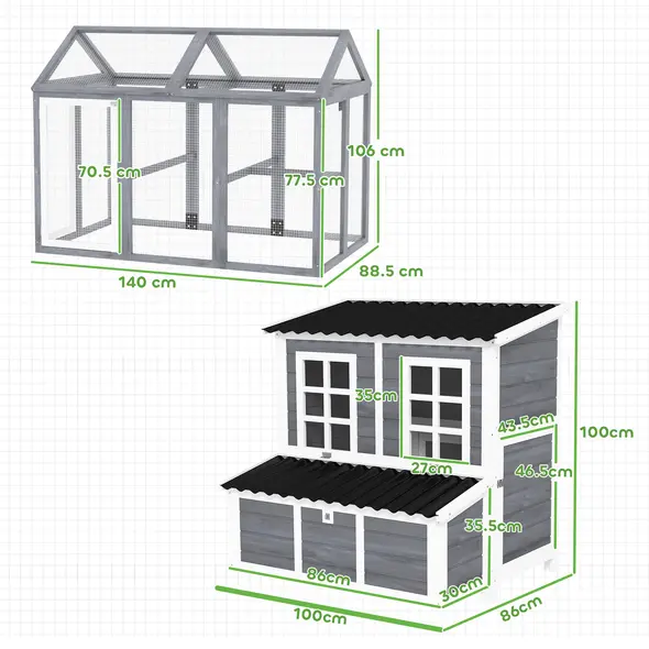PawHut 2-Piece Wooden Chicken Coop and Run Set, Poultry Run Cage with Nesting Box, Slide-Out Tray, Roof, Perch - 3