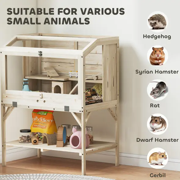 PawHut 2 Tier Wooden Hamster Cage with Shelf and Openable Top - 9