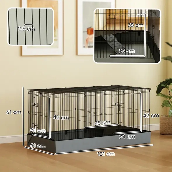 PawHut 2 in 1 Guinea Pig Cage, Rabbit Cage Pet Playpen with 2 Separate Area, Waterproof Oxford Fabric Floor for Hedgehogs - 3