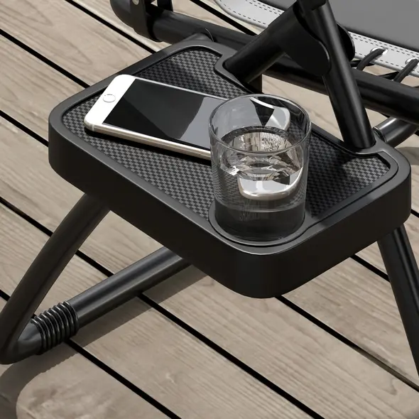 Outsunny Zero Gravity Lounger Chair Set of 2, Folding Reclining Patio Chair with Padded Seat, Cup Holder, Soft Cushion and Headrest for Poolside, Camping, Grey - 9