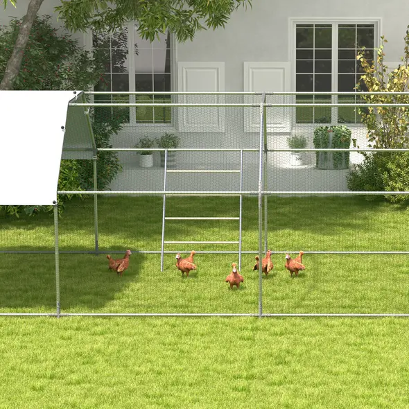 PawHut Chicken Perch for Coop, Wooden and Galvanised Steel Roosting Bar Jungle Gym, Chicken Roosting Ladder for Backyard Farm - 9