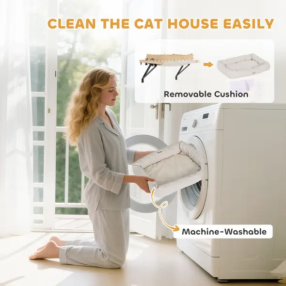 PawHut Cat Radiator Bed, Adjustable Hanging Cat Hammock with Removable and Washable Cushion for Indoor Cats, Cream White - 6