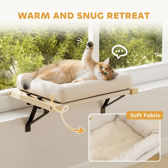 PawHut Cat Radiator Bed, Adjustable Hanging Cat Hammock with Removable and Washable Cushion for Indoor Cats, Cream White - 7