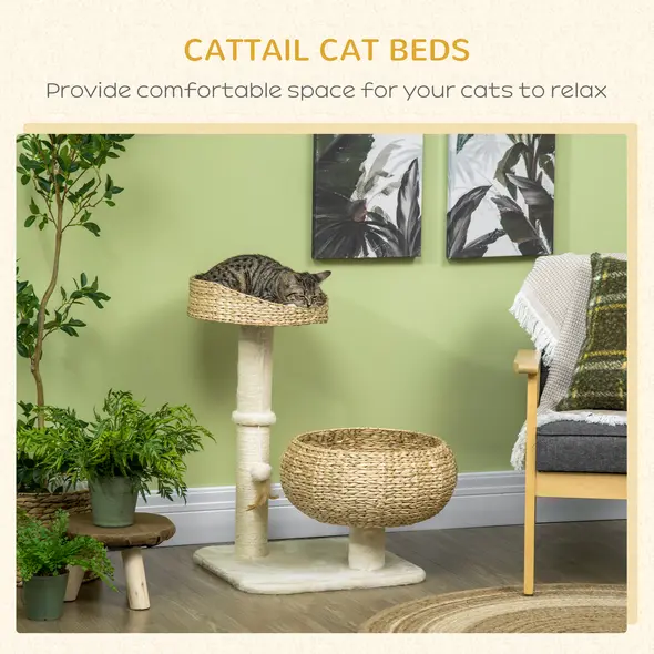 PawHut 72cm Cat Tree Kitten Tower, with Sisal Scratching Post, Two Beds, Toy Ball - 4