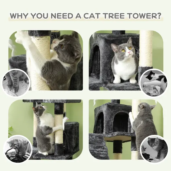PawHut Cat Tree Scratching House, Activity Play Centre - 7