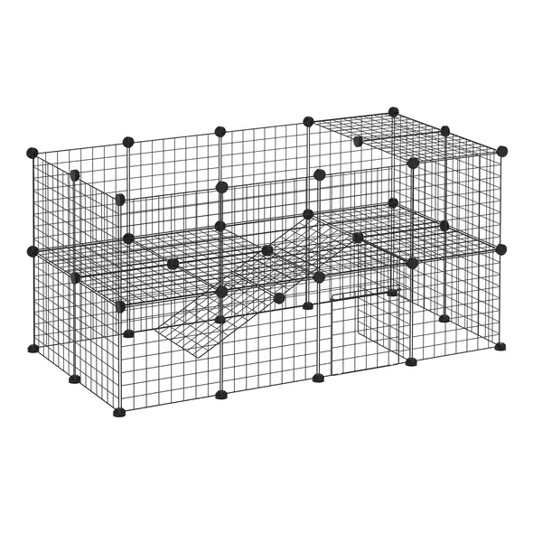 PawHut DIY Pet Playpen Metal Wire Fence Indoor Outdoor Rabbit Small Animals Cage 36 Panel Enclosure Black - 1