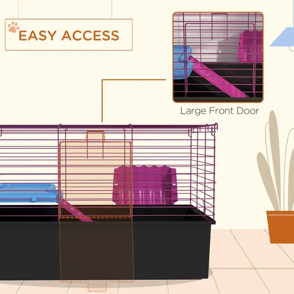 PawHut Chinchillas Small Rabbit Guinea Pig Small Animal Cage, Pet Playhouse, with Platform, Ramp, 71 x 46 x 47cm - 7