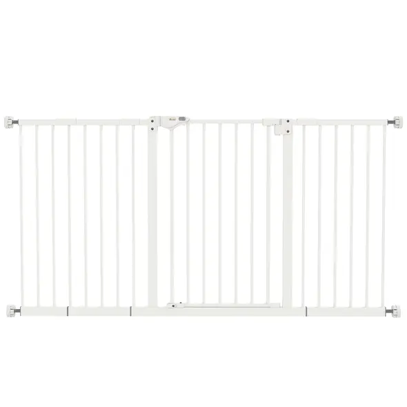 PawHut Adjustable Safety Gate w/ Three Extensions, Four Adjustable Screws, White - 1