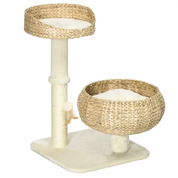 PawHut 72cm Cat Tree Kitten Tower, with Sisal Scratching Post, Two Beds, Toy Ball - 1