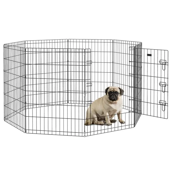 PawHut 8 Panel DIY Dog Pen with Door, for Dogs, Small Animals, Indoor/Outdoor Use, 91cm High - 1
