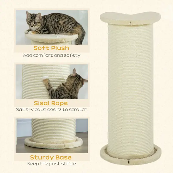 PawHut 85cm Tall Cat Scratching Post, with Sisal Rope, Soft Plush, Anti Tip - Beige - 5