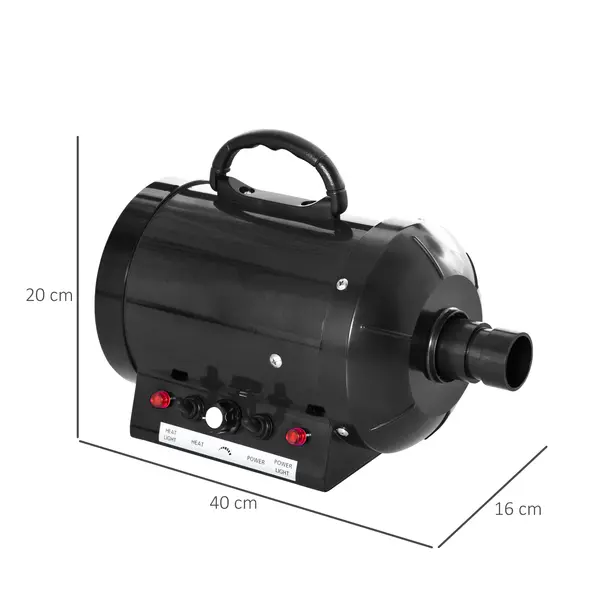 PawHut Dog Hair Dryer Pet Grooming Blaster Dryer Blower Adjustable Temperature Speed with 2.1M Flexible Hose 3 Nozzles - Black - 3