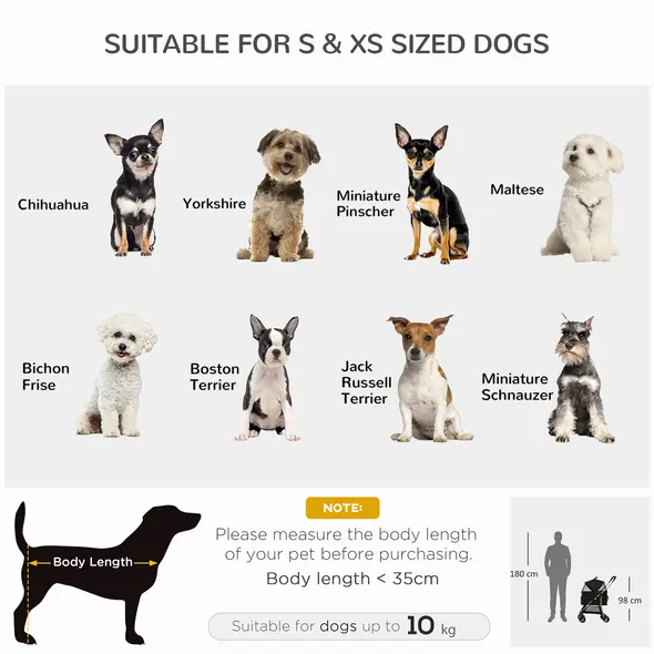 PawHut Detachable Pet Stroller with Rain Cover, 3 In 1 Cat Dog Pushchair, Foldable Carrying Bag w/ Universal Wheels, Brake, Canopy, Basket, Storage Bag for Small and Tiny Dogs - Black - 4