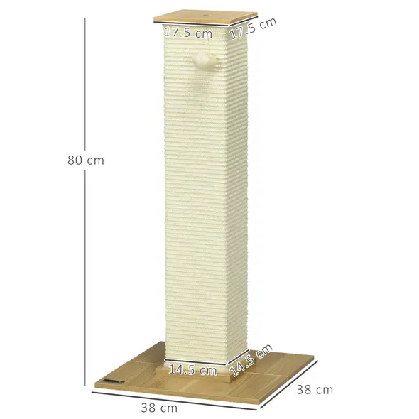 PawHut 80cm Scratching Post, with Toy Ball, Sisal Rope - White - 3