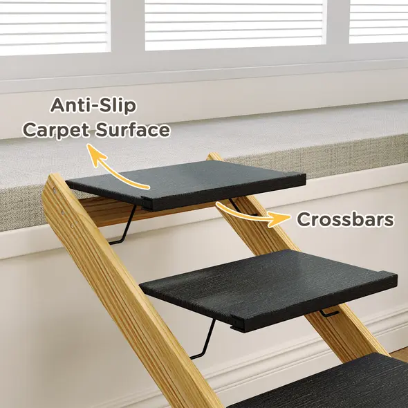 PawHut Adjustable Dog Steps Dog Ramp, 4-Step Non-slip Pet Stairs for Large Sized Dogs, Foldable Dog Stairs for Bed Sofa - 8