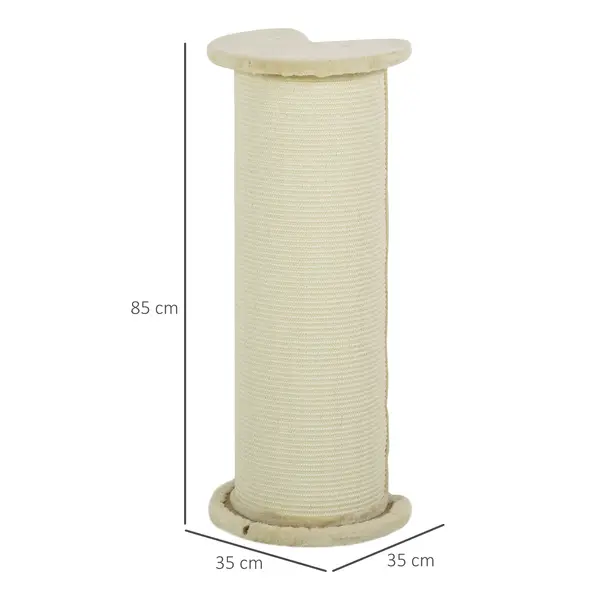 PawHut 85cm Tall Cat Scratching Post, with Sisal Rope, Soft Plush, Anti Tip - Beige - 3