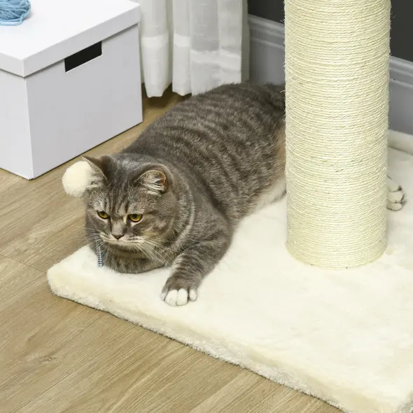 PawHut Cat Tree, with Sisal Wrapped Scratching Post - Cream - 9