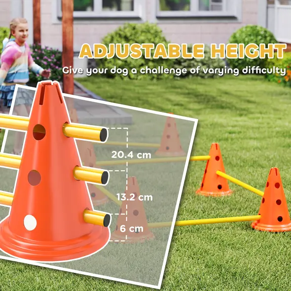 PawHut Dog Agility Equipment Set of Eight Cones, Eight Poles w/ Carry Bag, Four-Piece Adjustable Height Jumping Obstacles - 6