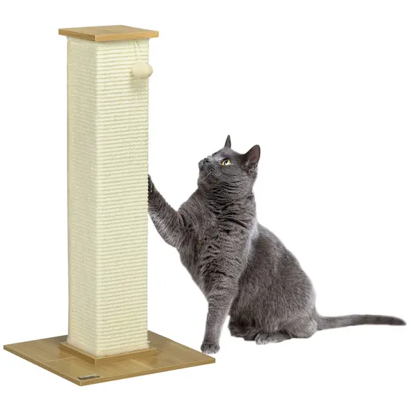 PawHut 80cm Scratching Post, with Toy Ball, Sisal Rope - White - 1
