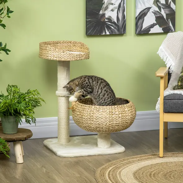 PawHut 72cm Cat Tree Kitten Tower, with Sisal Scratching Post, Two Beds, Toy Ball - 2