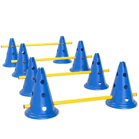 PawHut Dog Agility Equipment Set of Eight Cones, Eight Poles w/ Carry Bag, Four-Piece Adjustable Height Jumping Obstacles Blue - 1