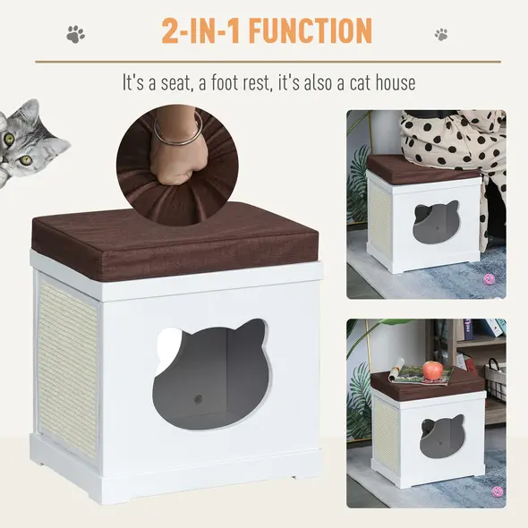 PawHut Cat House Bed Cat Scratching Cube for Small Cat Pet Furniture with Removable Scratching Pad and Soft Cushion White - 4