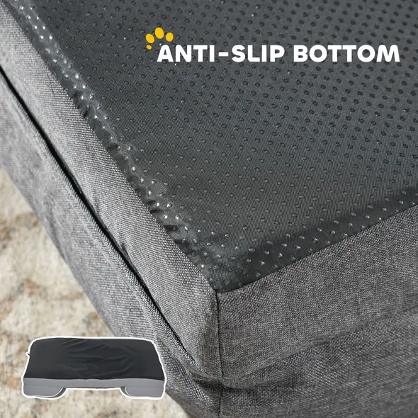 PawHut Dog Sofa Bed, Washable Pet Bed with Removable Cover and Non-Slip Bottom for Cats, Small and Medium Dogs, Grey - 6