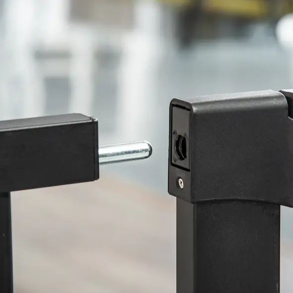 PawHut Dog Gate with Cat Flap Pet Safety Gate Barrier, Stair Pressure Fit, Auto Close, Double Locking, for Doorways, Hallways, 75-103 cm Black - 9