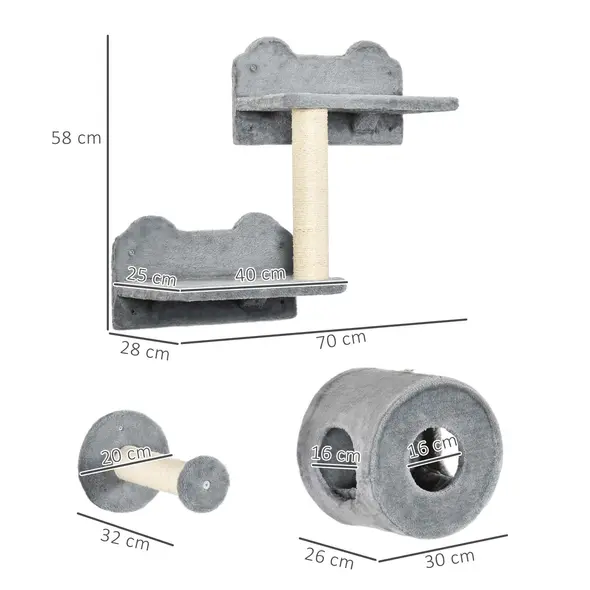 PawHut 5PCs Cat Wall Furniture with Perch, Cat House, Scratching Post - 3