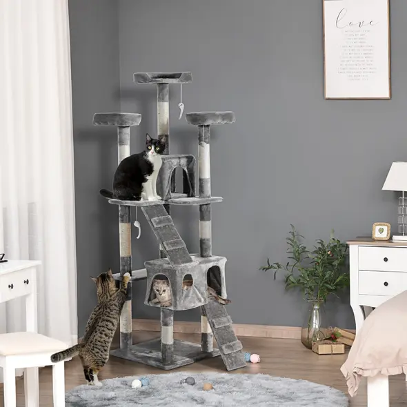 PawHut Cat Tree Scratching House, Activity Play Centre - 2