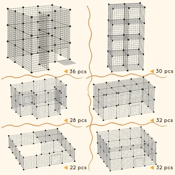 PawHut DIY Pet Playpen Metal Wire Fence Indoor Outdoor Rabbit Small Animals Cage 36 Panel Enclosure Black - 7