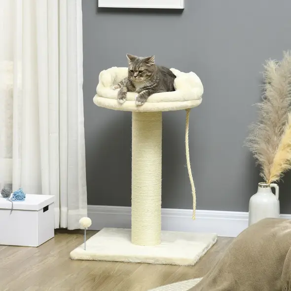 PawHut Cat Tree, with Sisal Wrapped Scratching Post - Cream - 2