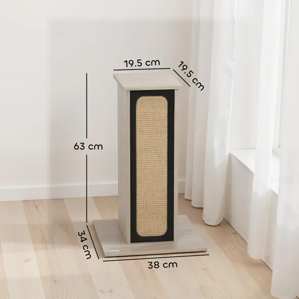 PawHut 63cm Cat Scratching Post, Cat Scratcher with Replaceable Scratching Board, Top Perch, Sisal Scratch Mat, Oak - 3