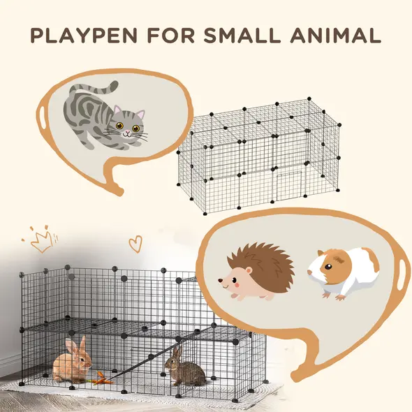PawHut DIY Pet Playpen Metal Wire Fence Indoor Outdoor Rabbit Small Animals Cage 36 Panel Enclosure Black - 5