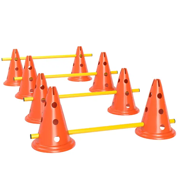 PawHut Dog Agility Equipment Set of Eight Cones, Eight Poles w/ Carry Bag, Four-Piece Adjustable Height Jumping Obstacles - 1