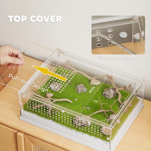 PawHut Acrylic Reptile Terrarium with Top Sliding Door, Vents,  for Snake, Frog, Spider, Gecko, Tarantula, 40 x 30 x 15 cm - 6