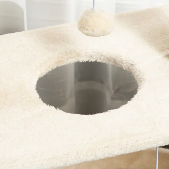 PawHut Cat Tree Tower, with Scratching Posts, Pad, Bed, Perch, Toy Ball - Light Brown - 9