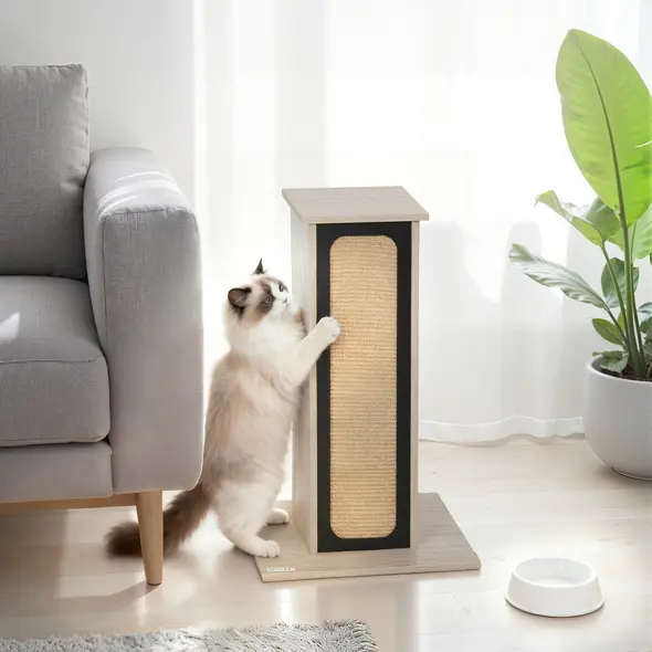 PawHut 63cm Cat Scratching Post, Cat Scratcher with Replaceable Scratching Board, Top Perch, Sisal Scratch Mat, Oak - 2